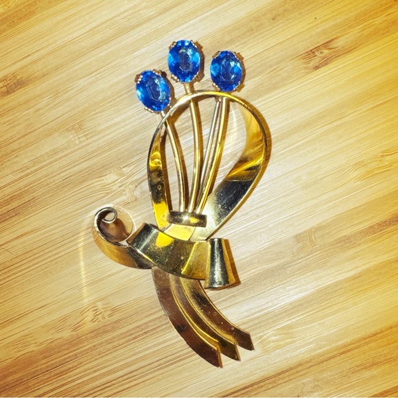 Coro Sterling Craft - Blue Topaz Rhinestone Vintage Spray Pin Brooch - Picture 2 of 5